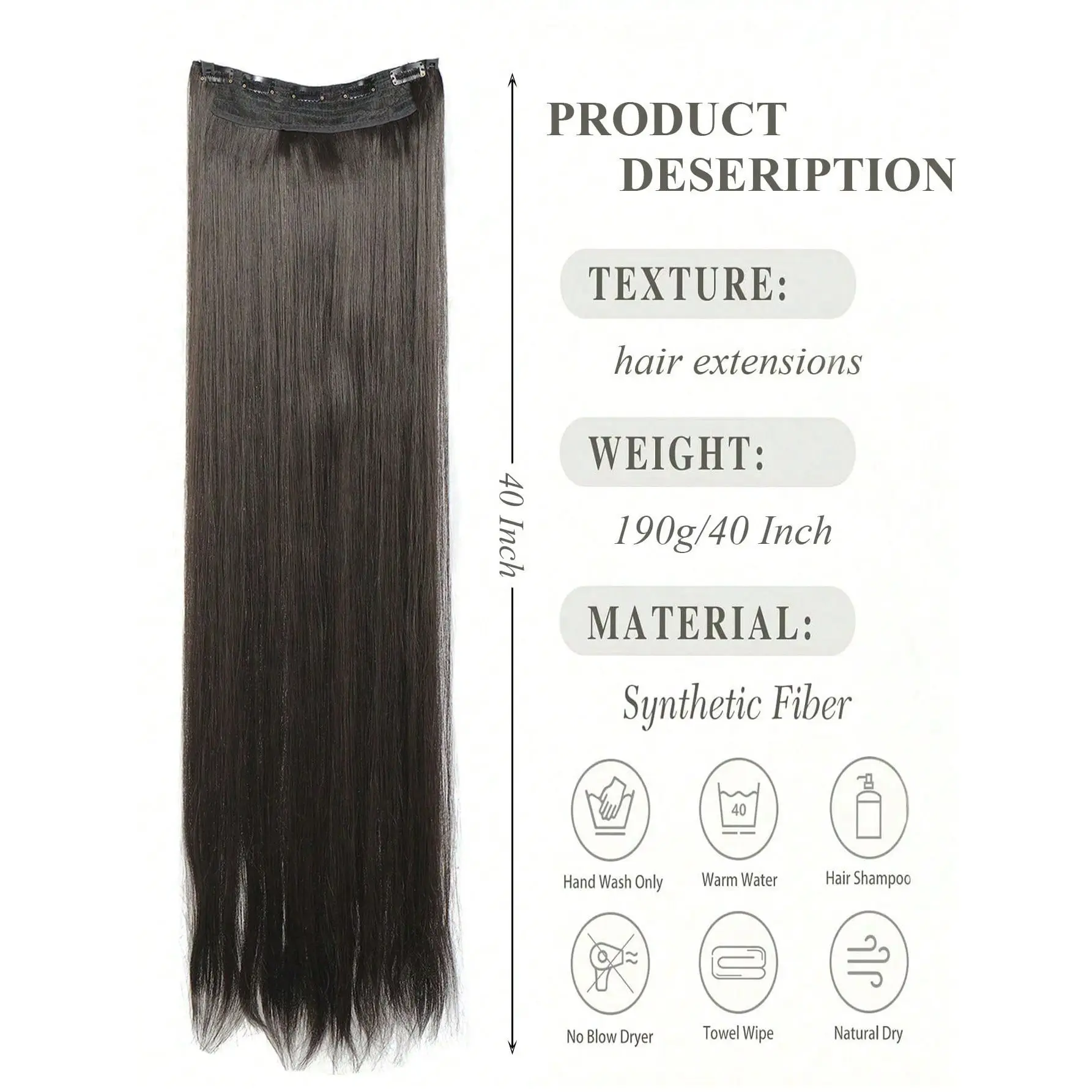 5 Clips Extra Long Straight Clip In Hair Extensions, Women Ombre Dyed Synthetic Hair Pieces, Hot Selling In Europe And America