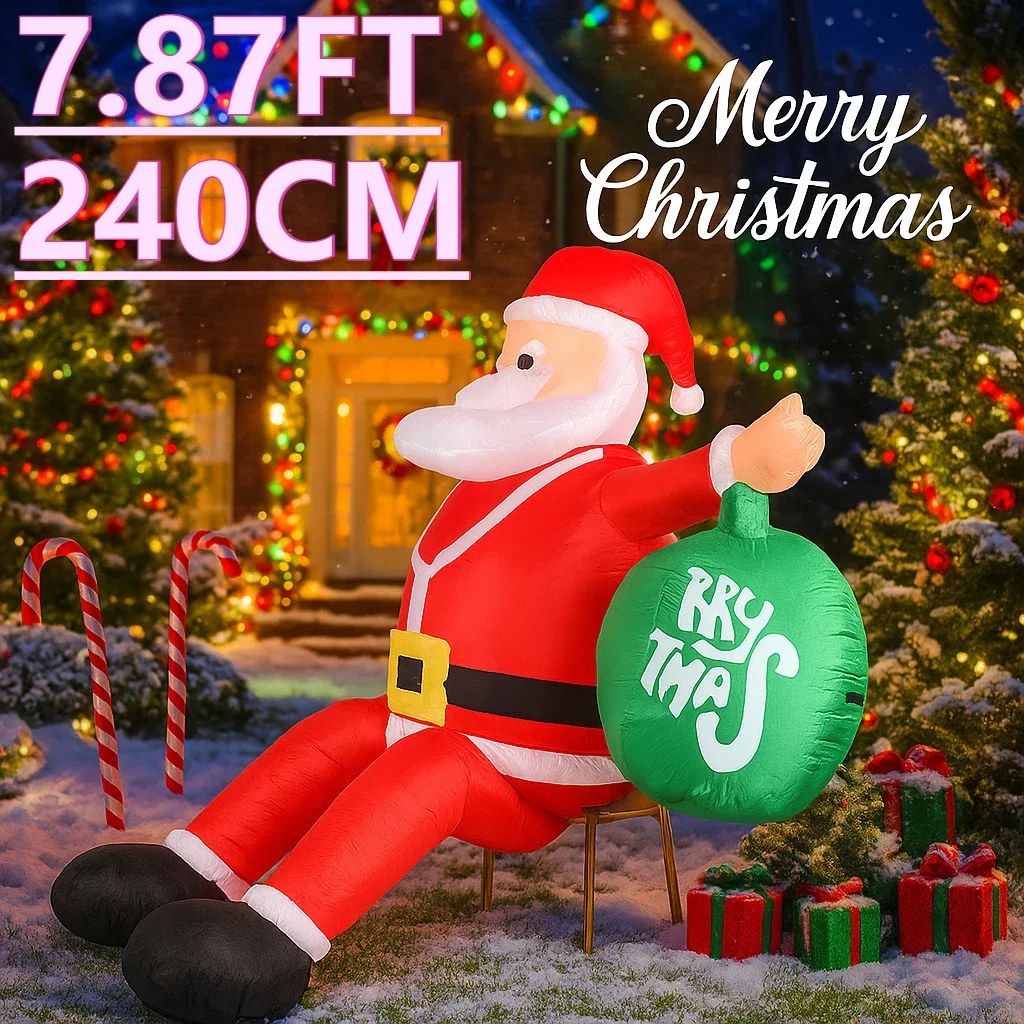 7.87FT LED Light Xmas Inflatable Santa Claus Christmas Ball Toy Yard Decoration Home Ornaments Party Supplies Xmas Holiday Gifts