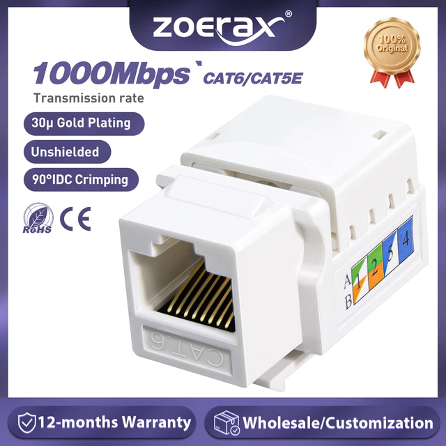 ZoeRax 10 szt., gniazdo Keystone Cat6/5e, gniazdo RJ45 Keystone, łącznik sieciowy Cat6, gniazdo ścienne Ethernet (niekompatybilne z panelem krosowym)