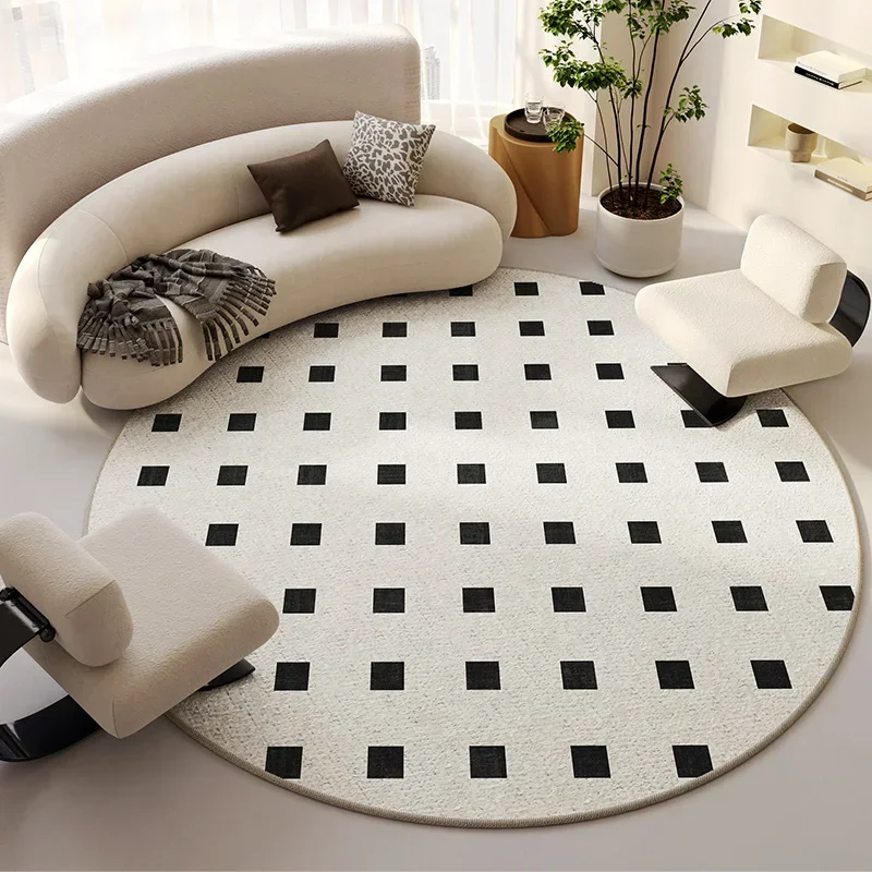 VIKAMA Luxury High-end Simple Cream Crystal Pile Round Carpet Living Room Bedroom Non-slip Dirty Resistant Carpet