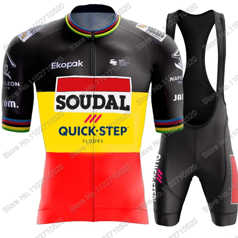 2024 Belgium Soudal Quick Step Team Wereldkampioen Wielertrui Set Fietskleding Racefiets Shirts Pak Fietsbroek