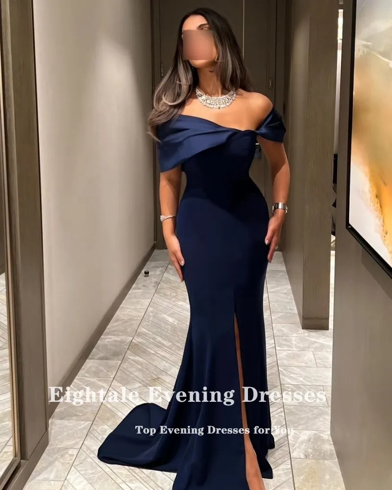 Eightale Navy Blue Evening Dress Side Slit Prom Gown Mermaid Customized Arabic Wedding Party Dresses Robes De Soirée image 5