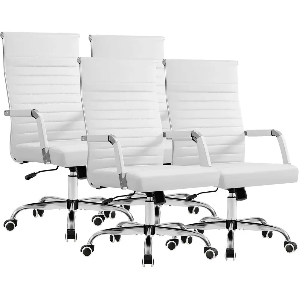 

Ergonomic Ribbed PU Leather Office Desk Chair with Adjustable Swivel and Arms (White)