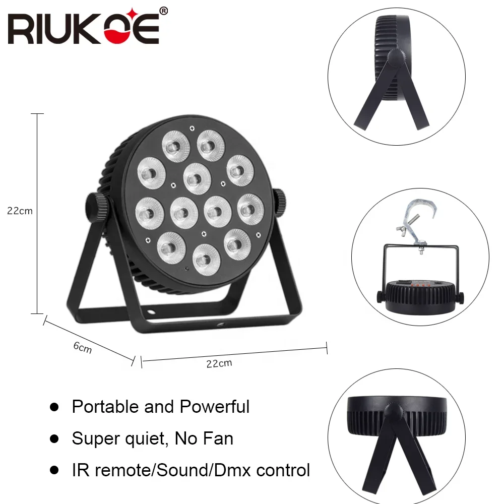 Fanless Aluminum Disco stage lighting equipment 12x8W Leds Rgbw 4in1 Dmx Mini Flat Slim Par Led DJ lights