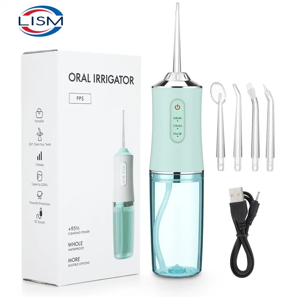 Irrigator Portable Dental Water Flosser USB Rechargeable Water Jet Floss Tooth Pick 4 Jet Tip 220ml 3 Modes IPX7 1400rpm