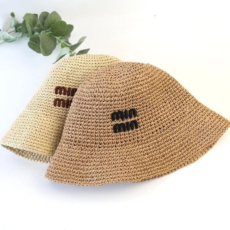

Handmade High Quality Letter Embroidery Sun Hat Brim Floppy Summer Hats for Women Beach Panama Straw Dome Bucket Hat Designer