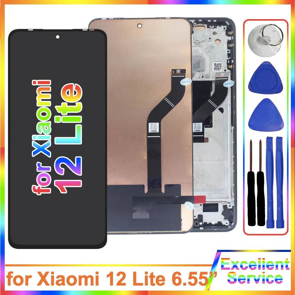 AMOLED LCD for Xiaomi Mi 12 Lite LCD Display 2203129G Touch Screen Digitizer Replacement for Mi 12 Lite 2203129G LCD With Frame