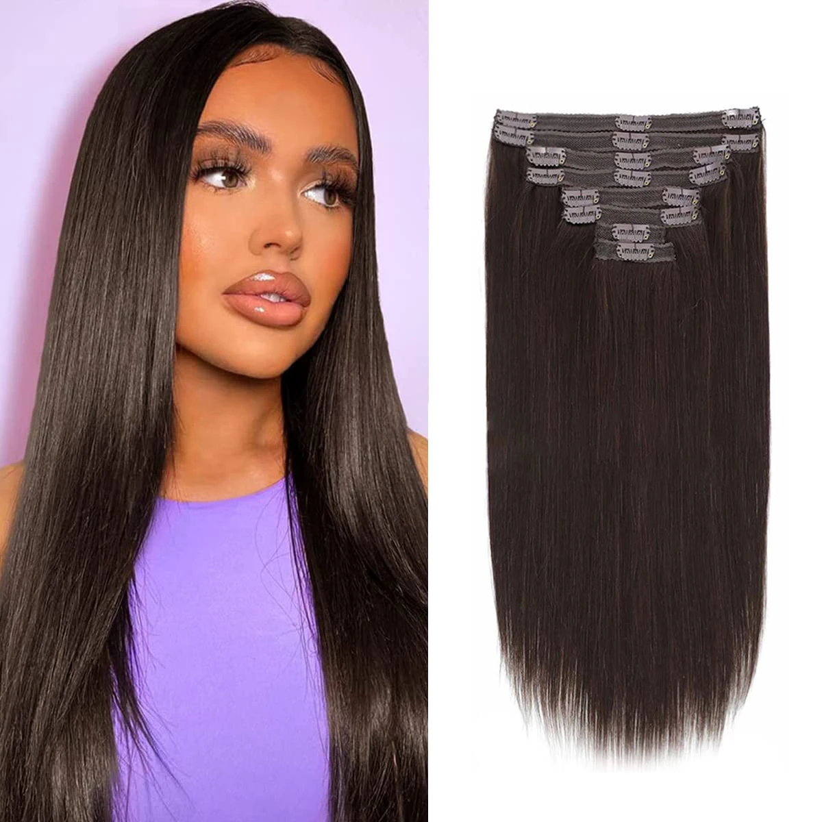 Straight Clip In Human Hair Extensions 8 Pcs/Set #2 Dark Brown Clip Ins Remy Hair Extensions 8-26 Inches 120Gram Soft Feel Hair