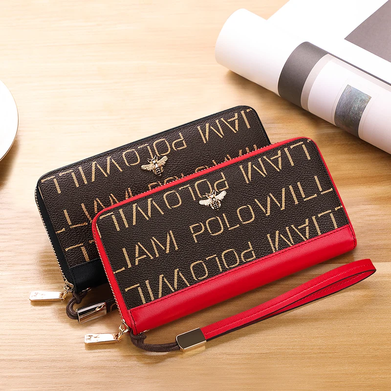 Heißer Verkauf Damen-Geldbörse mit großem Fassungsvermögen und mehreren Kartenfächern und langem Reißverschluss, schlicht, schwarz, rot, Einkaufsmode mit Buchstabendekoration