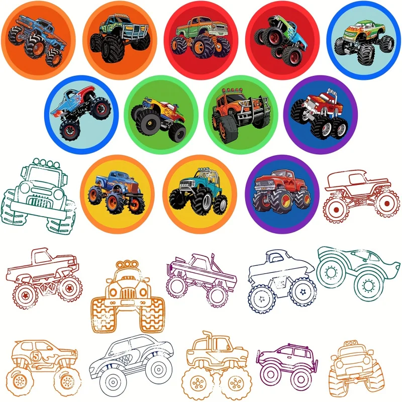 12/24/36 Pcs Monster Truck Party Stamps, Truck Car Party Supplies Tractor Birthday Party Favors Art Class Classroom Rewards