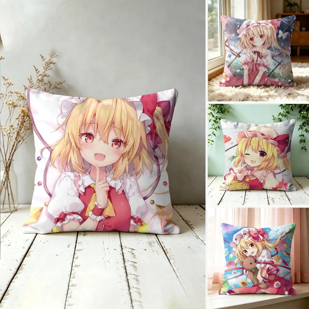 Flandre Scarlet T-Touhou Project Cushion Cover Wrinkle-Resistant Short Plush Pillow Covers Breathable Machine-Washable