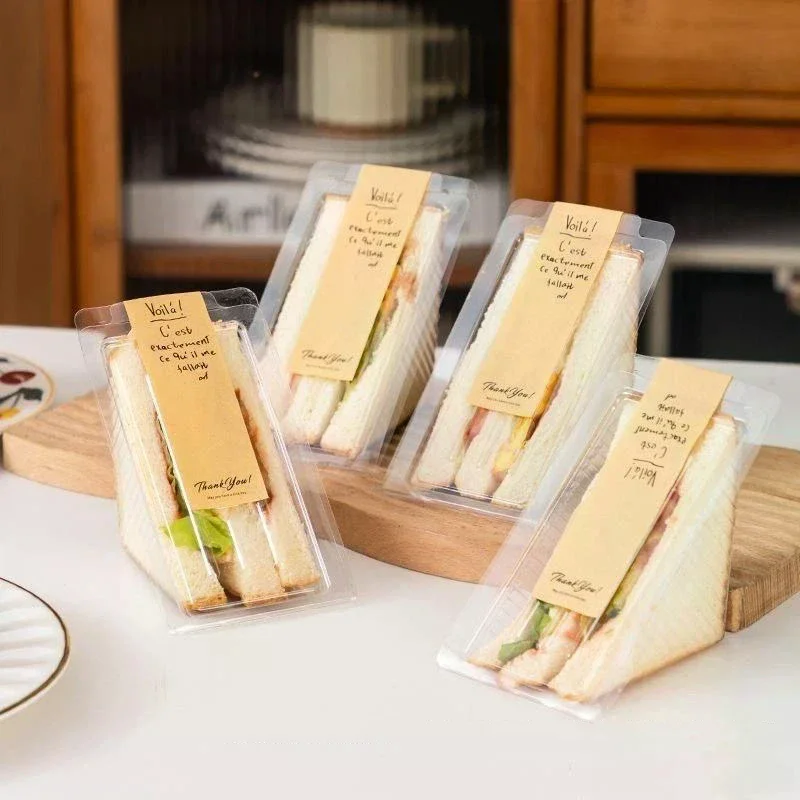 Disposable Triangular Sandwich Box Transparent Plastic Takeaway Suitable For Bakeries Cafes