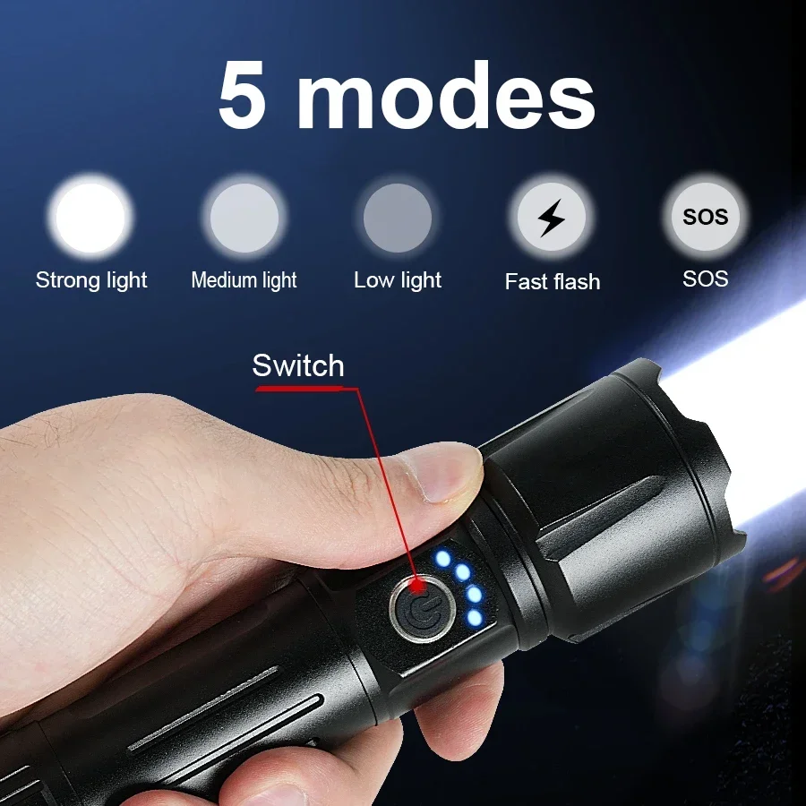 1000000LM High Power Rechargeable LED Flashlights USE 14H Ultra Powerful Flashlight Emergency Camping Spotlight Tactical Torch