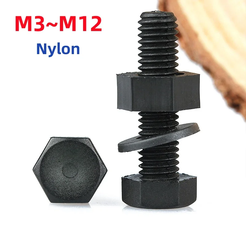 M3 M4 M5 M6 M8 M10 M12 Black Nylon Outer Hexagonal Screws Nuts Washers Metric Threaded Plastic Insulated Bolts Combination Set