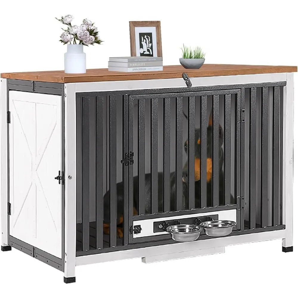 

Расширяемый ящик для собак, мебель, без сборки, жевательная, 360° ° Вращающиеся миски, многофункциональная домашняя питомня для маленьких и больших собак