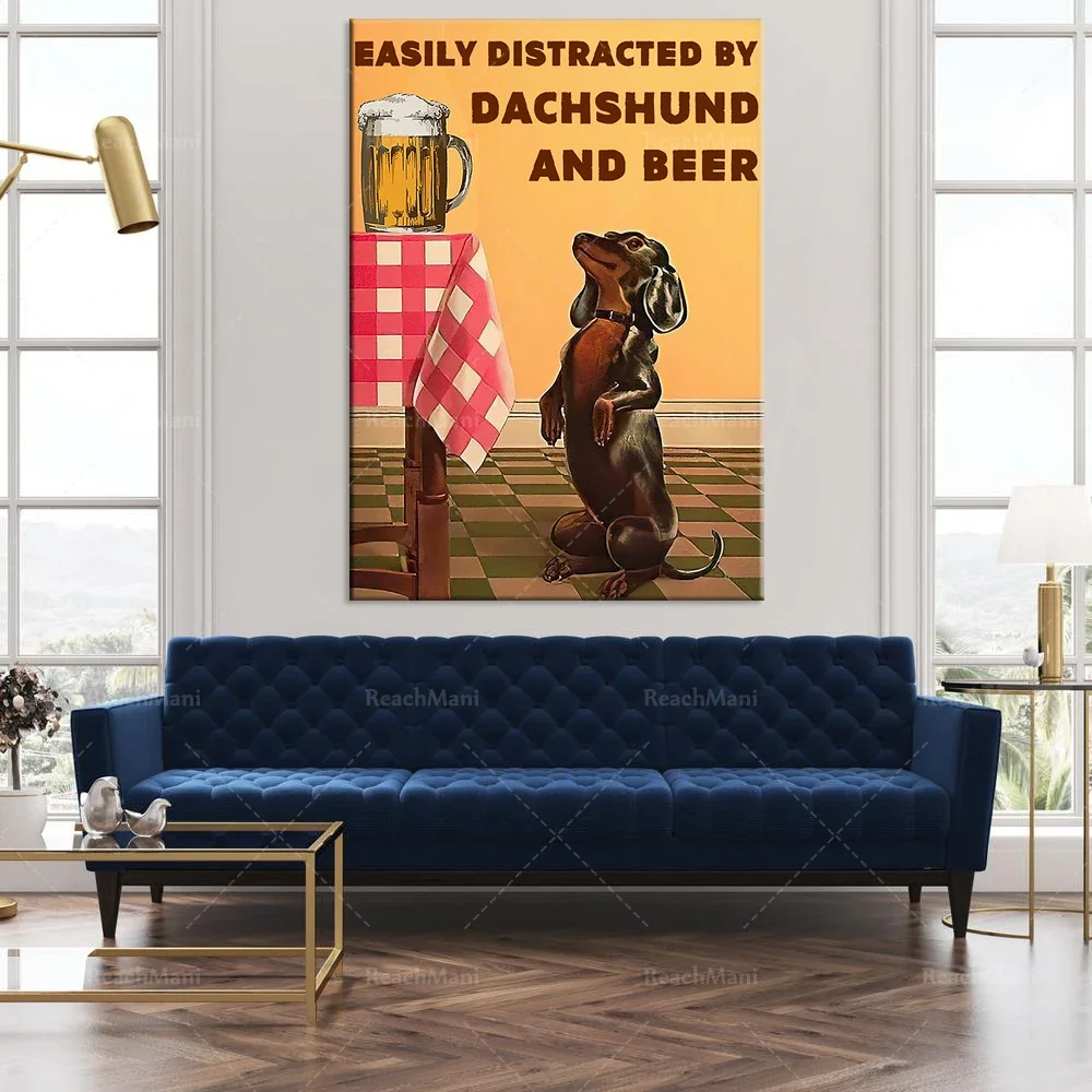 Póster divertido de distracción de cerveza amante de perro salchicha, arte de pared impreso, póster decorativo para el hogar