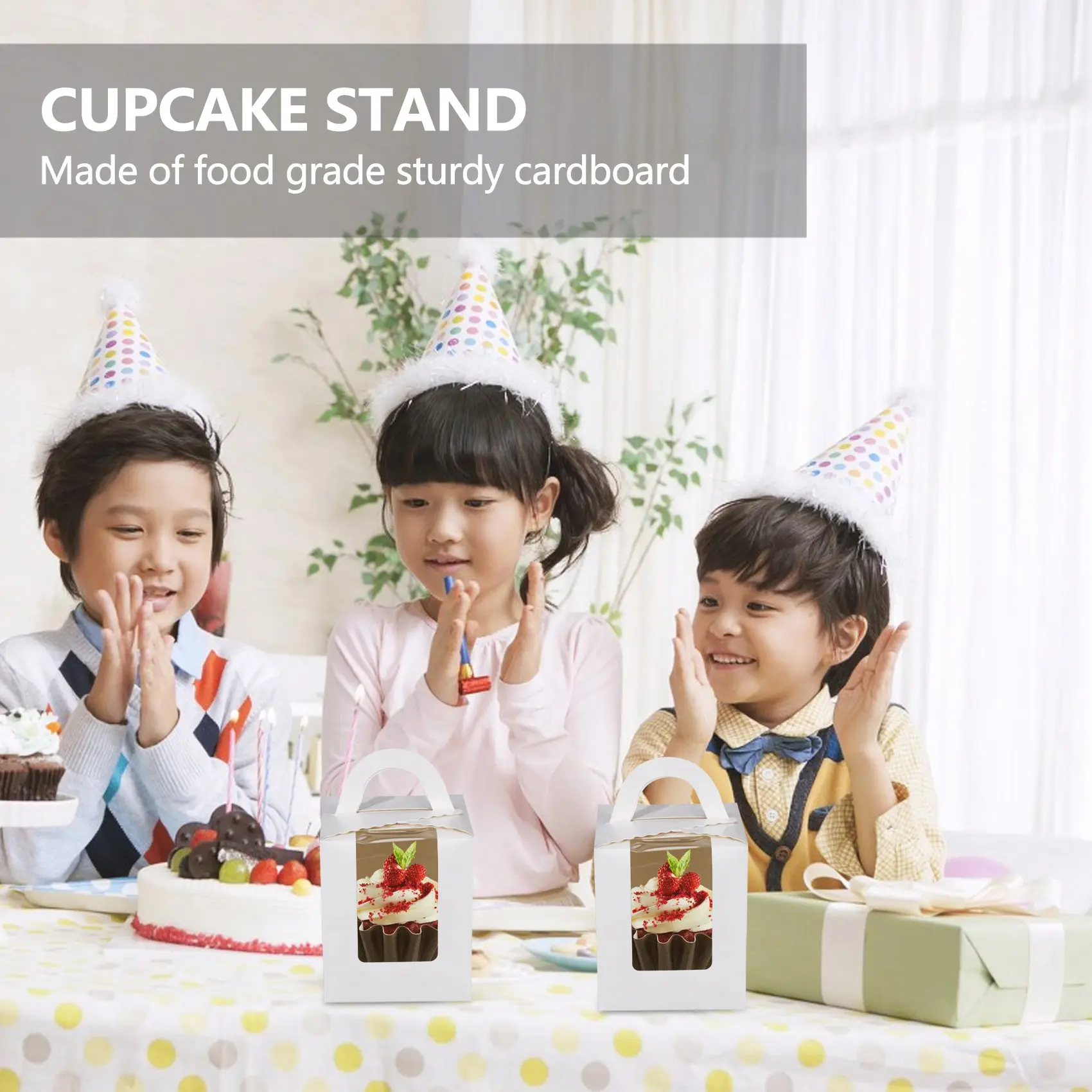 ABUH-50 PCS Single Cupcake Boxes White Individual Cupcake Carrier Holders With Window Inserts For Bakery Wrapping Packaging