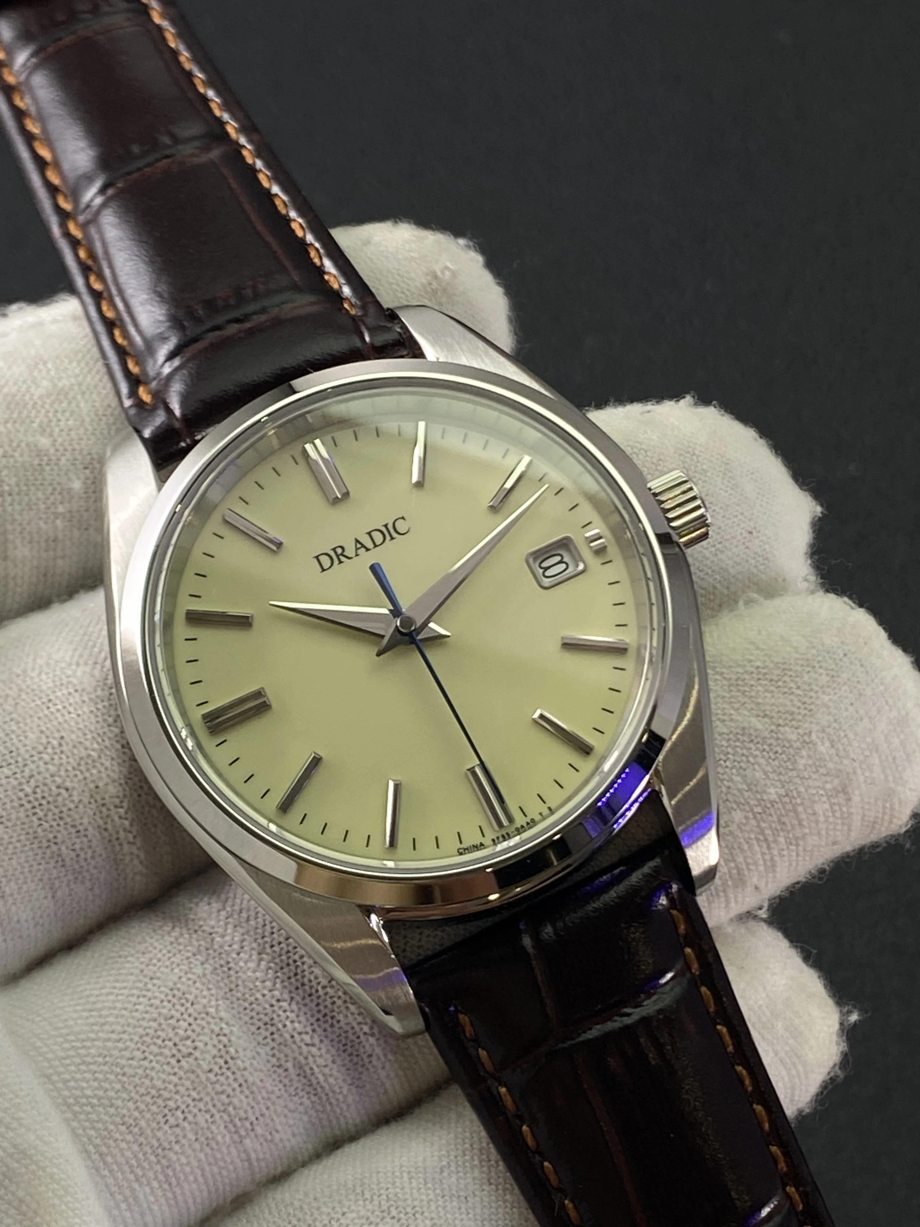 GS quartz retro watch enamel cream dial champagne metal dial scale polished fine hands 5-sided polished waterproof sapphire