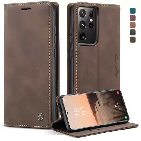Matte PU Leather Wallet Phone Case Magnetic Closure Cover Card Slots For Samsung S24 S23 S22 S21 S20 Note 20 Ultra S10 9 Plus
