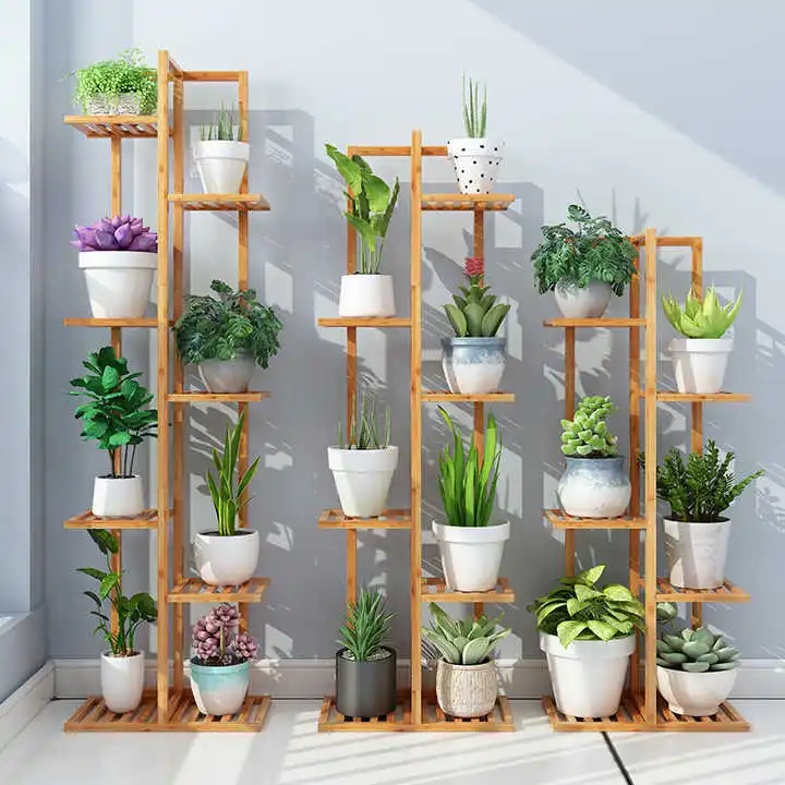 6-Story Indoor/Outdoor Bamboo and Wood Corner Plant Stand Factory Direct Flowerpot Rack for Gardens