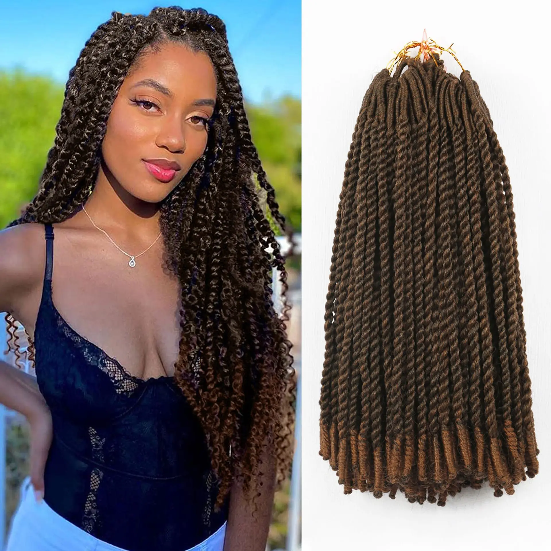 20-Piece Pack 18inch Synthetic Curly Braids High Quality Soft Dreadlock Extension Pre-Twisted Passion Twist Pigtails