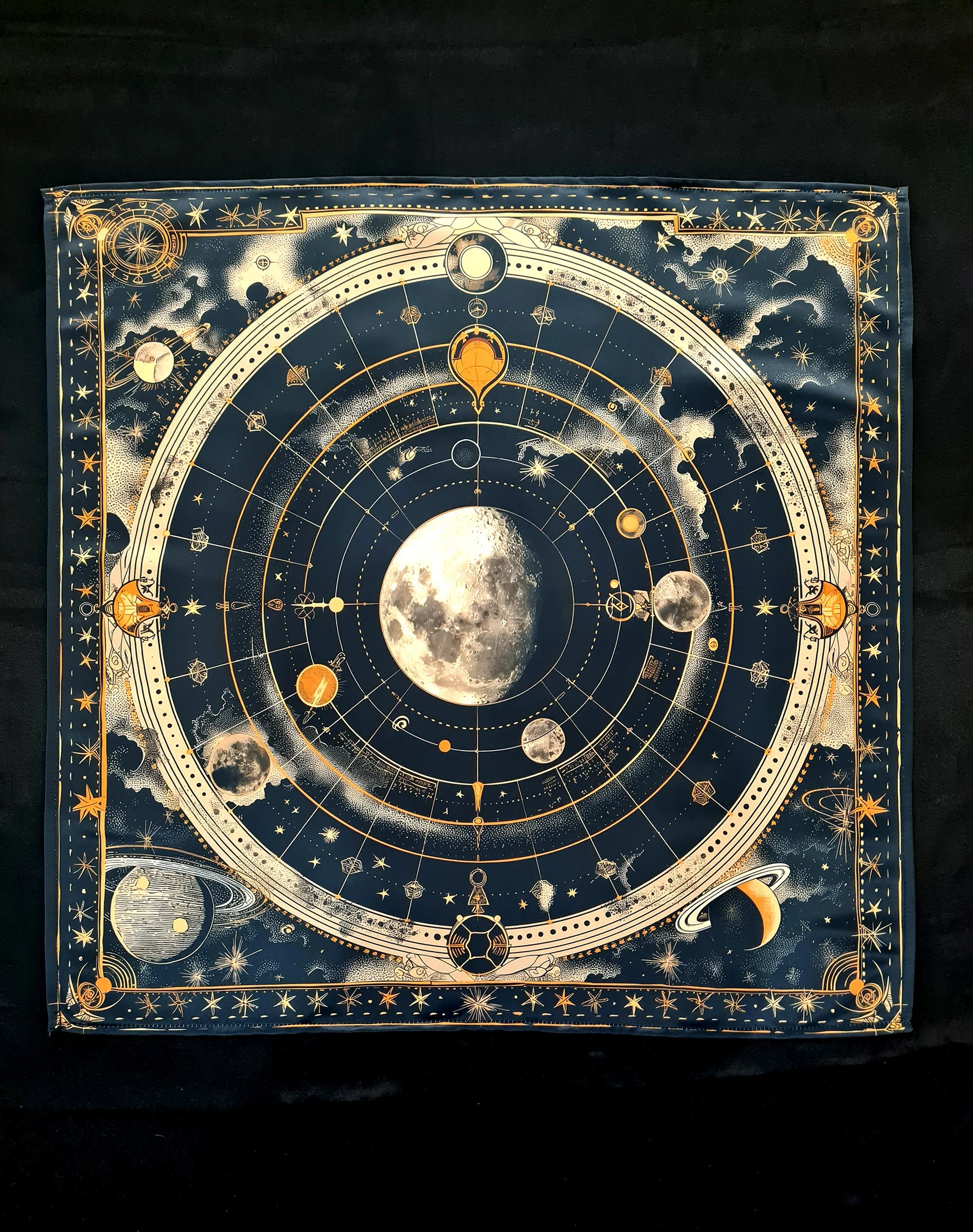 Tarot Altar Cloth with Planetary Alignment, Runes Divination Mat, Astrology Tablecloth, Witchy Spiritual Decor, Flat Print