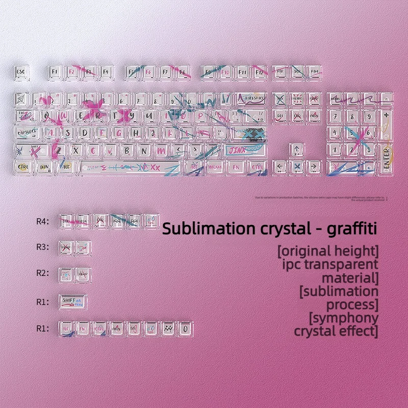 Crystal Graffiti Keycaps 125 Keys Full Set Dye-Sublimation PC Transparent Original Profile for Mechanical Keyboard DIY