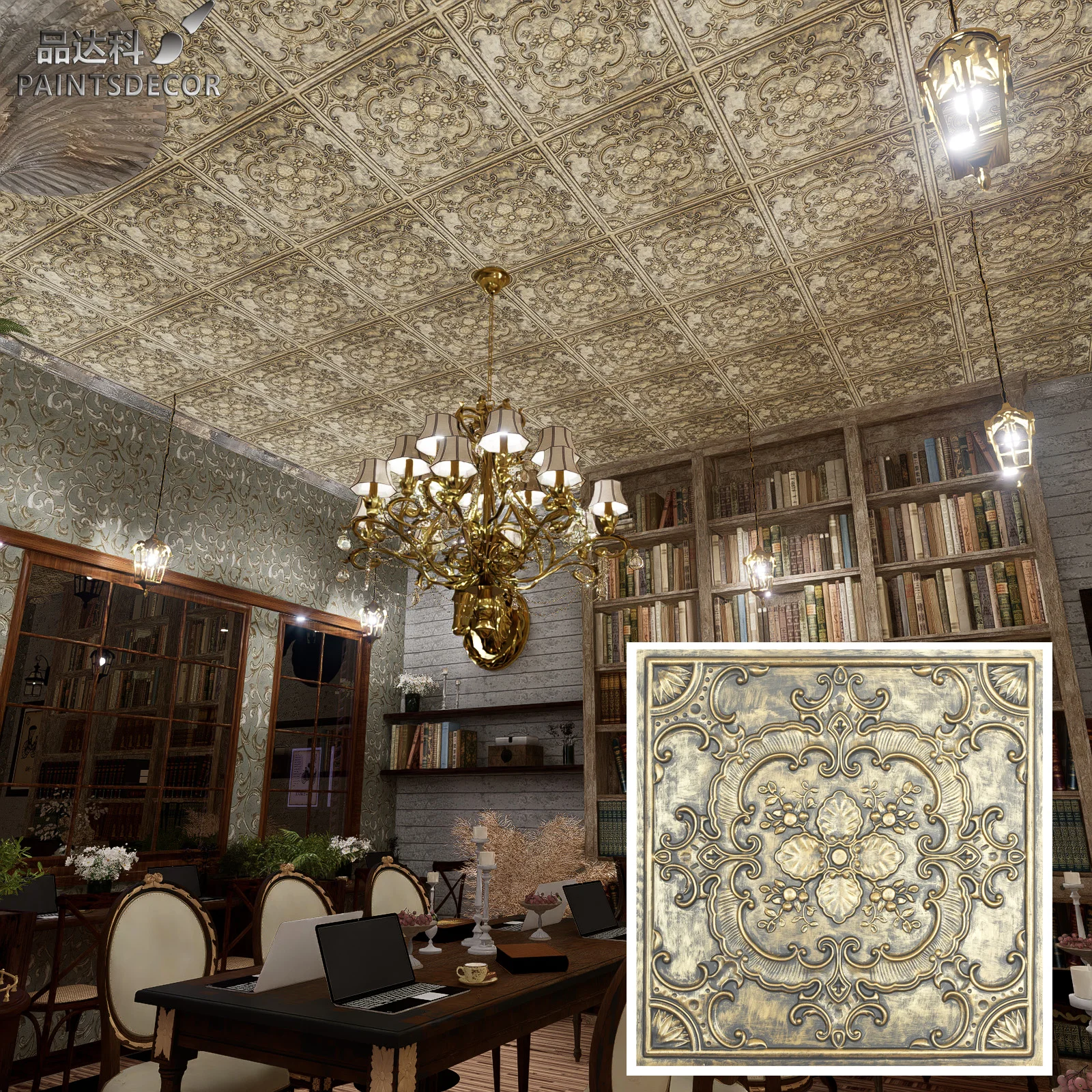 faux finishes Old Fashion Classic artistic ceiling tiles Decorative wall panels for HOTEL 10pcs PL19 Ancient gold PAINTSDECOR