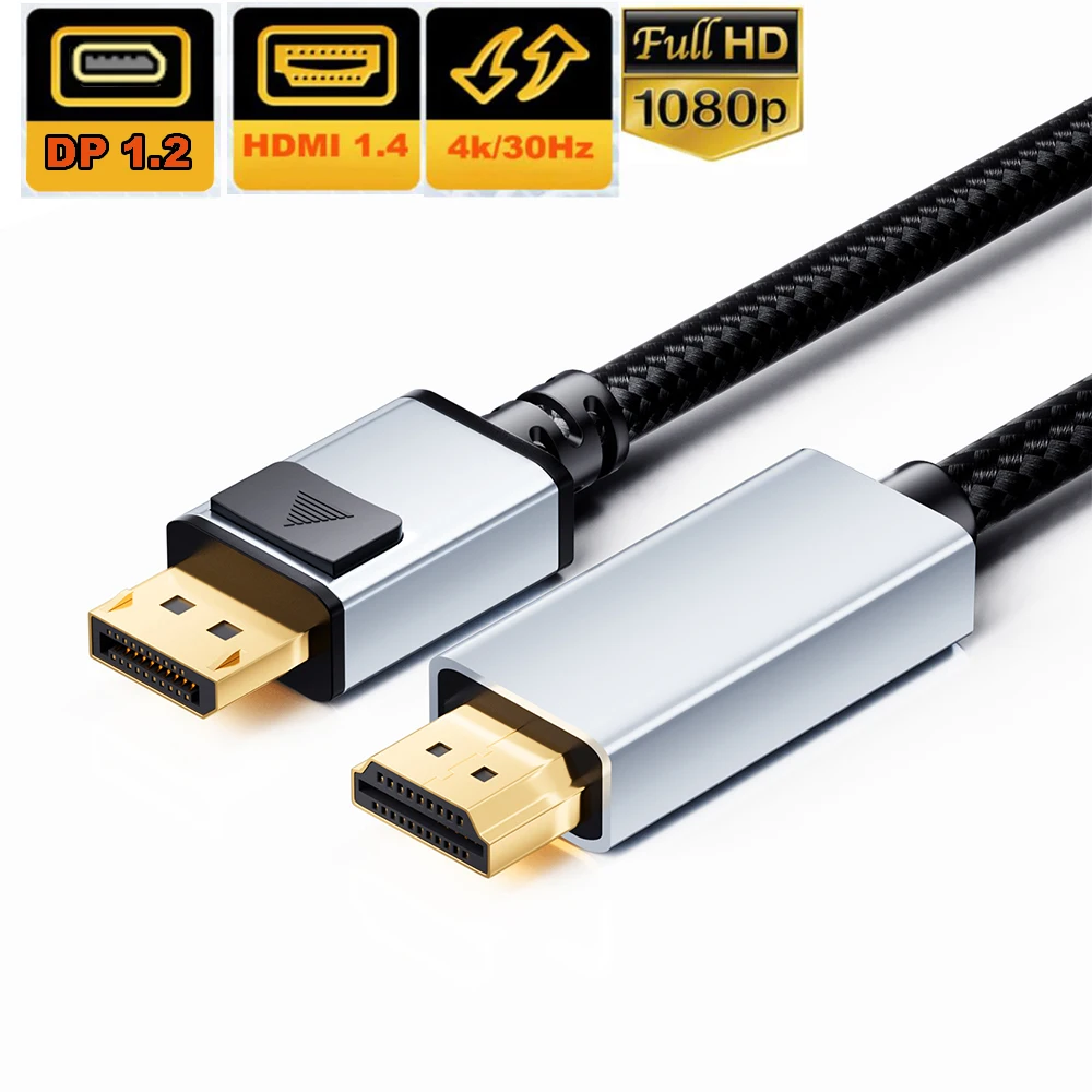 Kabel DisplayPort do HDMI 4K 60Hz/30Hz krótkie kable DP do HDMI z Audio 4K DisplayPort do HDMI 2.0 kabel 1.8M/1M/0.5M