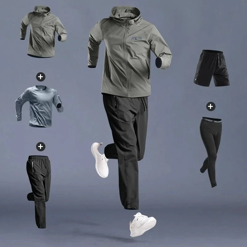 

Quick Dry Sweatsuits 5pcs/1Set Men's Breathable Jogging Fitness Tracksuits Trendy Outdoor Windbreaker Hoodies Sweatshirts Pants