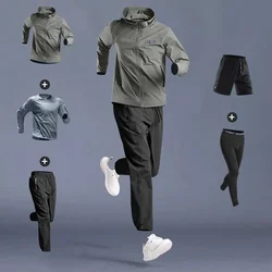 Sweatsuits de secagem rápida 5 pçs/1 conjunto masculino respirável jogging fitness treino na moda ao ar livre blusão hoodies moletom calças