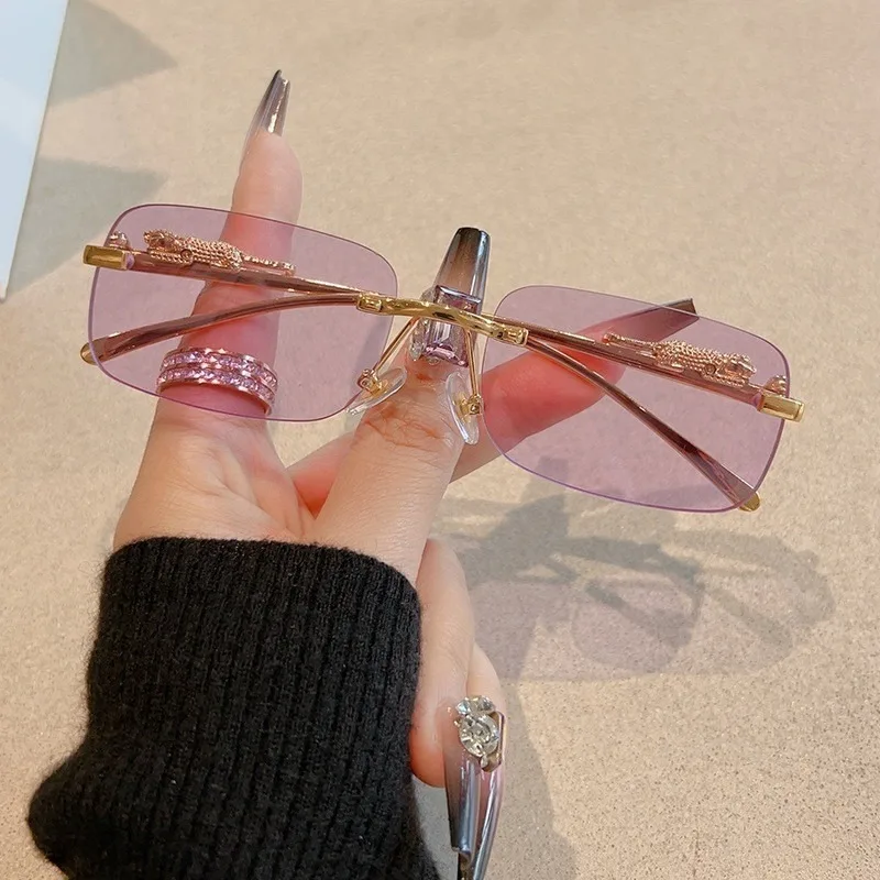 1 Stück Damen-Randlose Modebrille, Leichter Metallrahmen & PC-Gläser – Detail 5