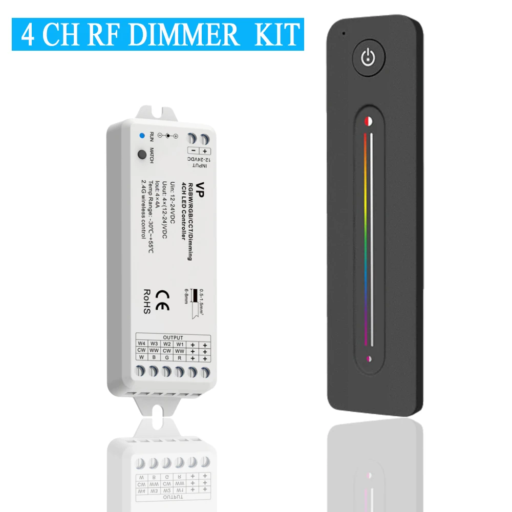 4CH LED Controller KIT DC 12V 24V Dimmer Auto-transmitting 2.4G RF Wireless Remote For Single Color CCT RGB RGBW LED Strip Light