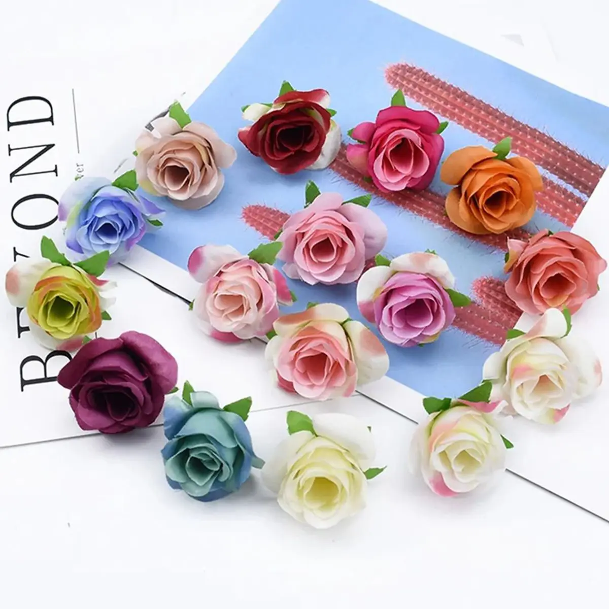 

100pcs Artificial flower Silk Rose Bud Home festival party Outdoor Garden Decor Christmas Diy gift candy box brooch Wedding wall