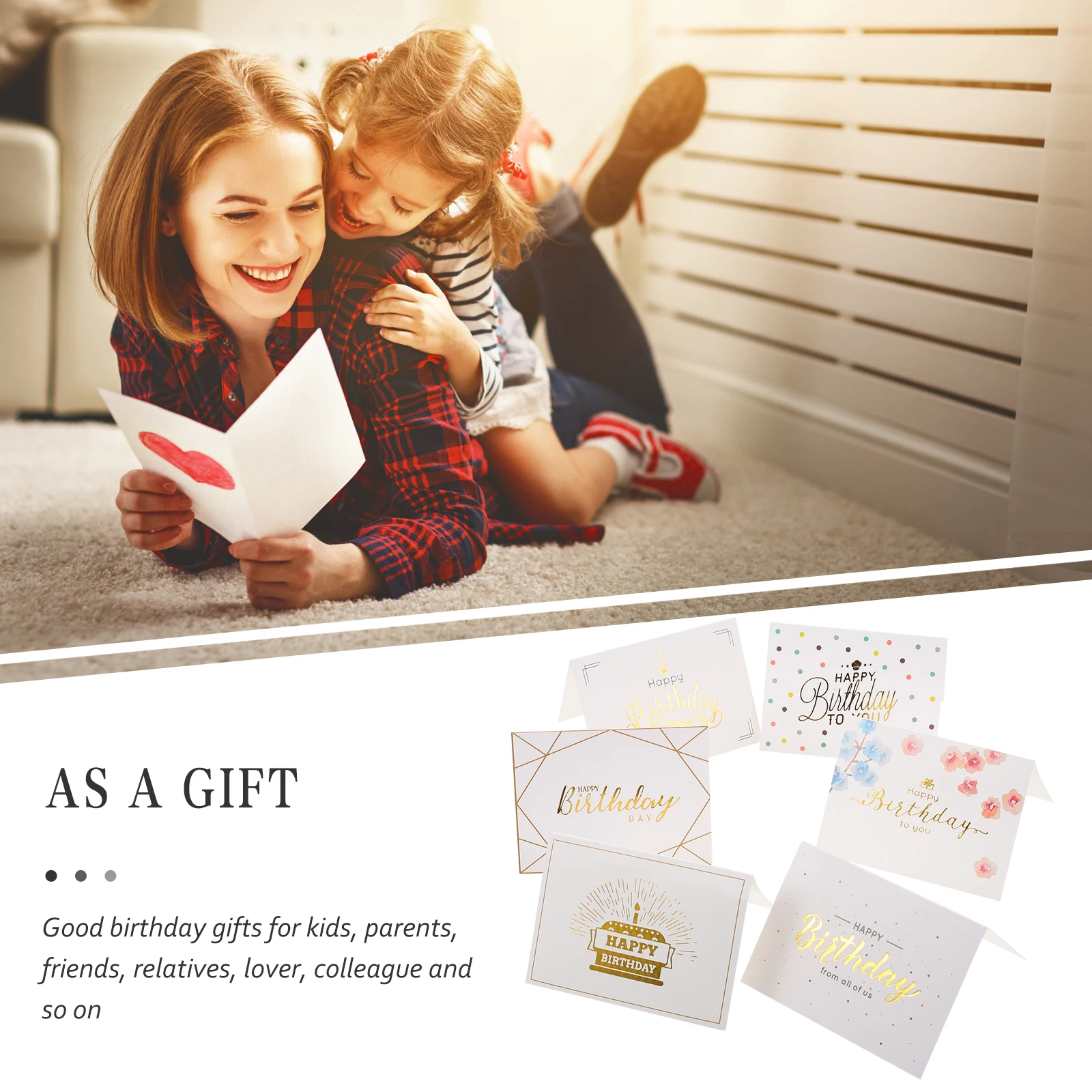

60pcs Gold Stitching Greeting Cards Bulk Assorted Paper Birthday Message Card for Party Folding Blessing Cards