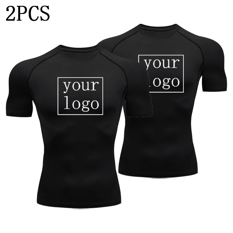 

Men's Custom Logo Compression Shirts Bodybuilding Fitness Workout Sport Gym Running Tshirts Athletic Quick Dry Tight Tops Tee