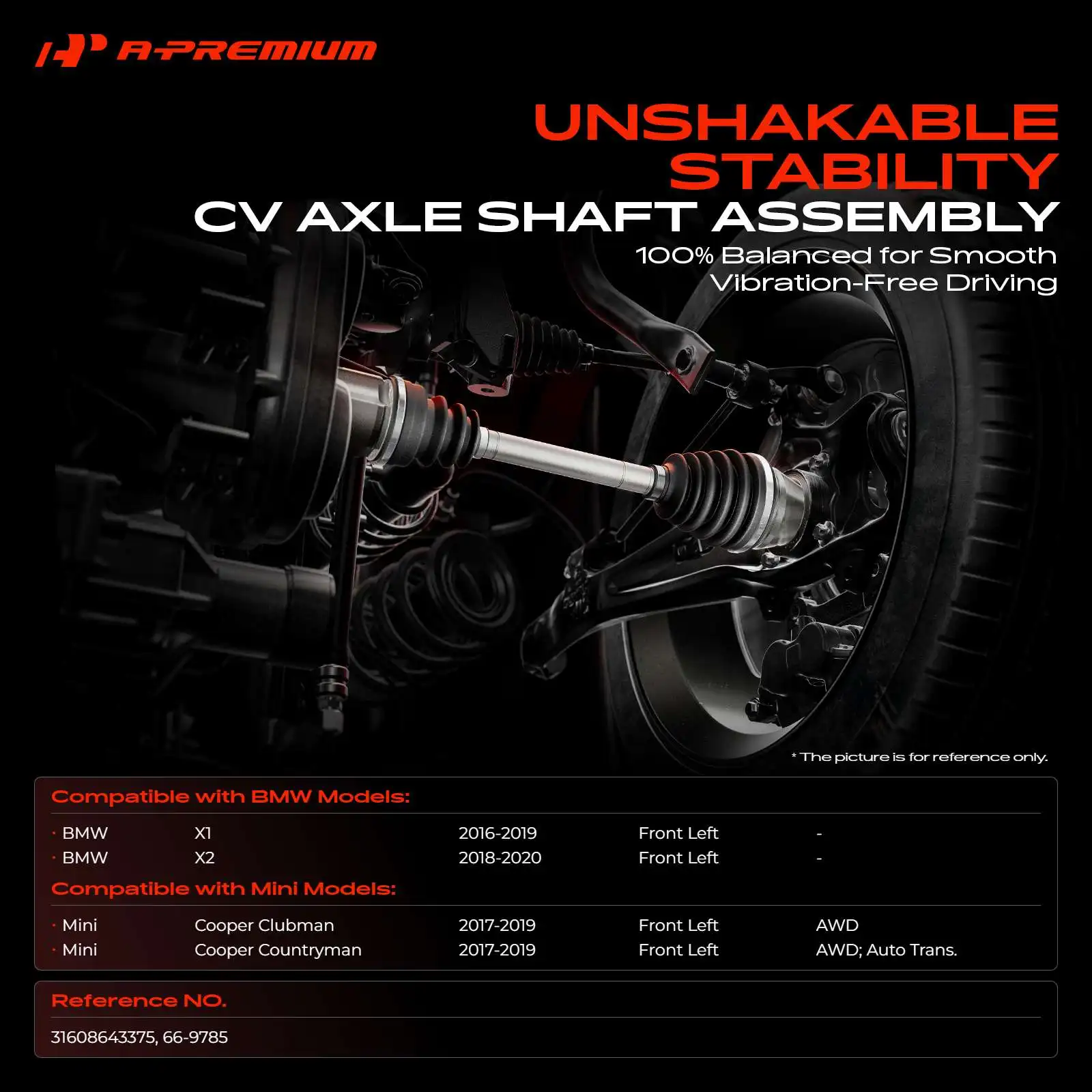 A-Premium Front Driver Side CV Axle Assembly for BMW X1 2016-2019 X2 2018-2020 Mini Cooper Clubman Cooper Countryman 2017-2019