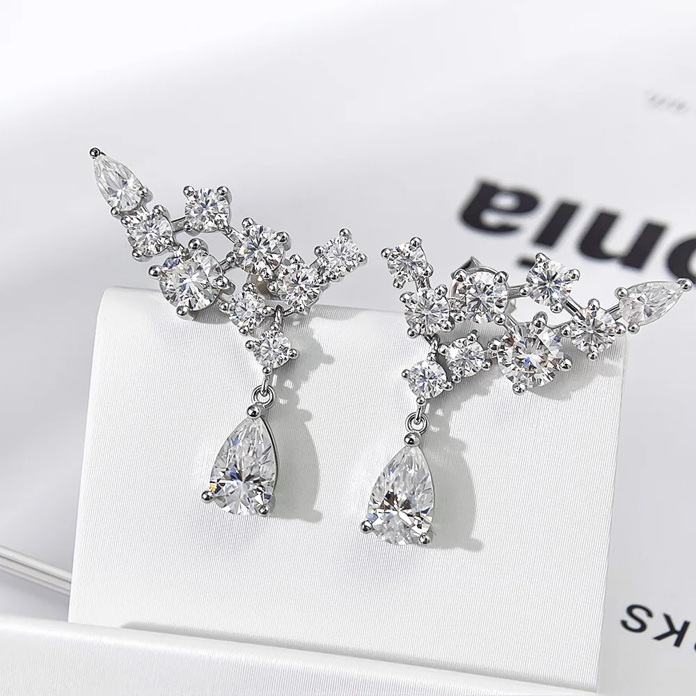 OEVAS Full Moissanite Water Droplet Earring 100% 925 Silver Earrings For Women Sparkling Wedding Party Luxury Fine Jewelry Gift