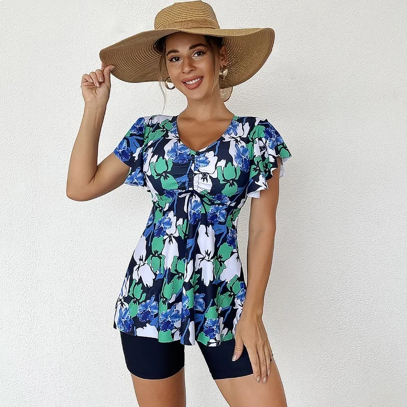 2026 New Printed Tankini With Skirt High Waist Tummy Control Push Up Swimwear For Beach Pool Holiday Wear