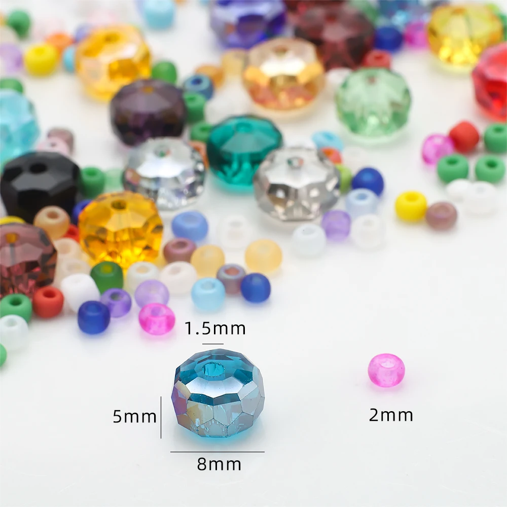 36Pcs/Lot 5x8mm Wheel Beads Faceted Crystals Glass Beads With 3mm Matte Seedbeads for Jewelry Making DIY Bracelet Nacklace