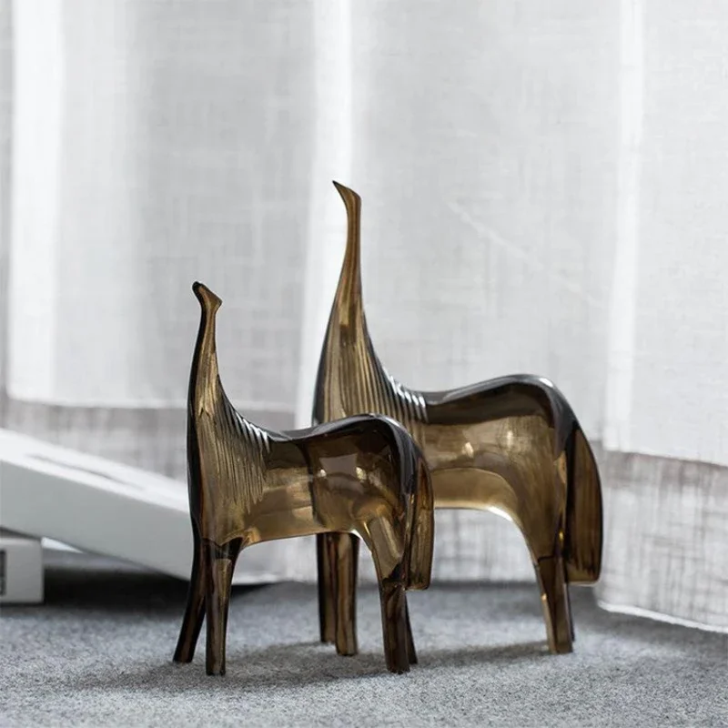 For Resin Crafts Artificial Animal Sculpture Horse Couple Foal Abstract Animal Ornaments Decorative Figurines Home Decoration