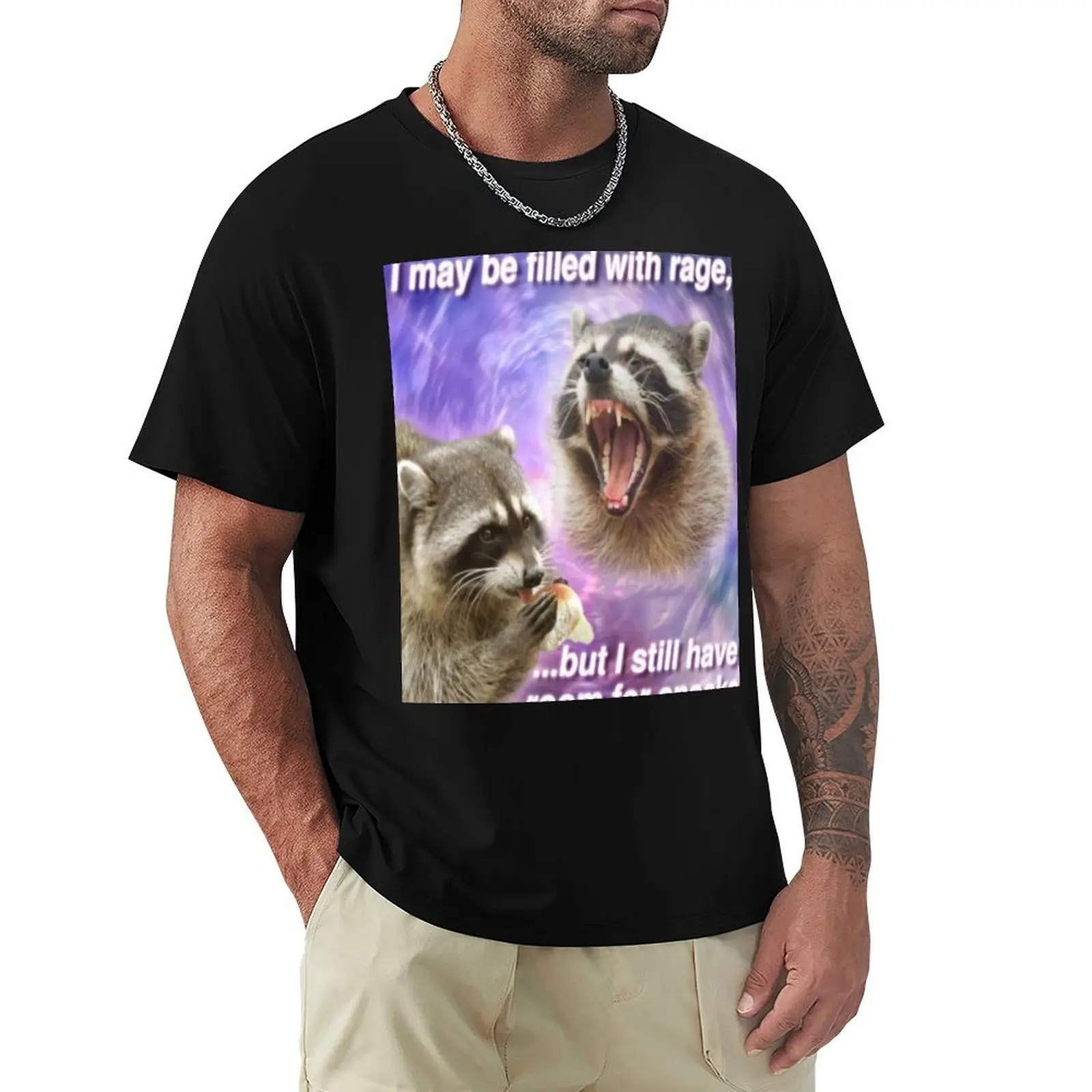 I may be filled with rage, but I still have room for snacks - funny raccoon quotes T-Shirt Plus Size Comfort Fit Tee
