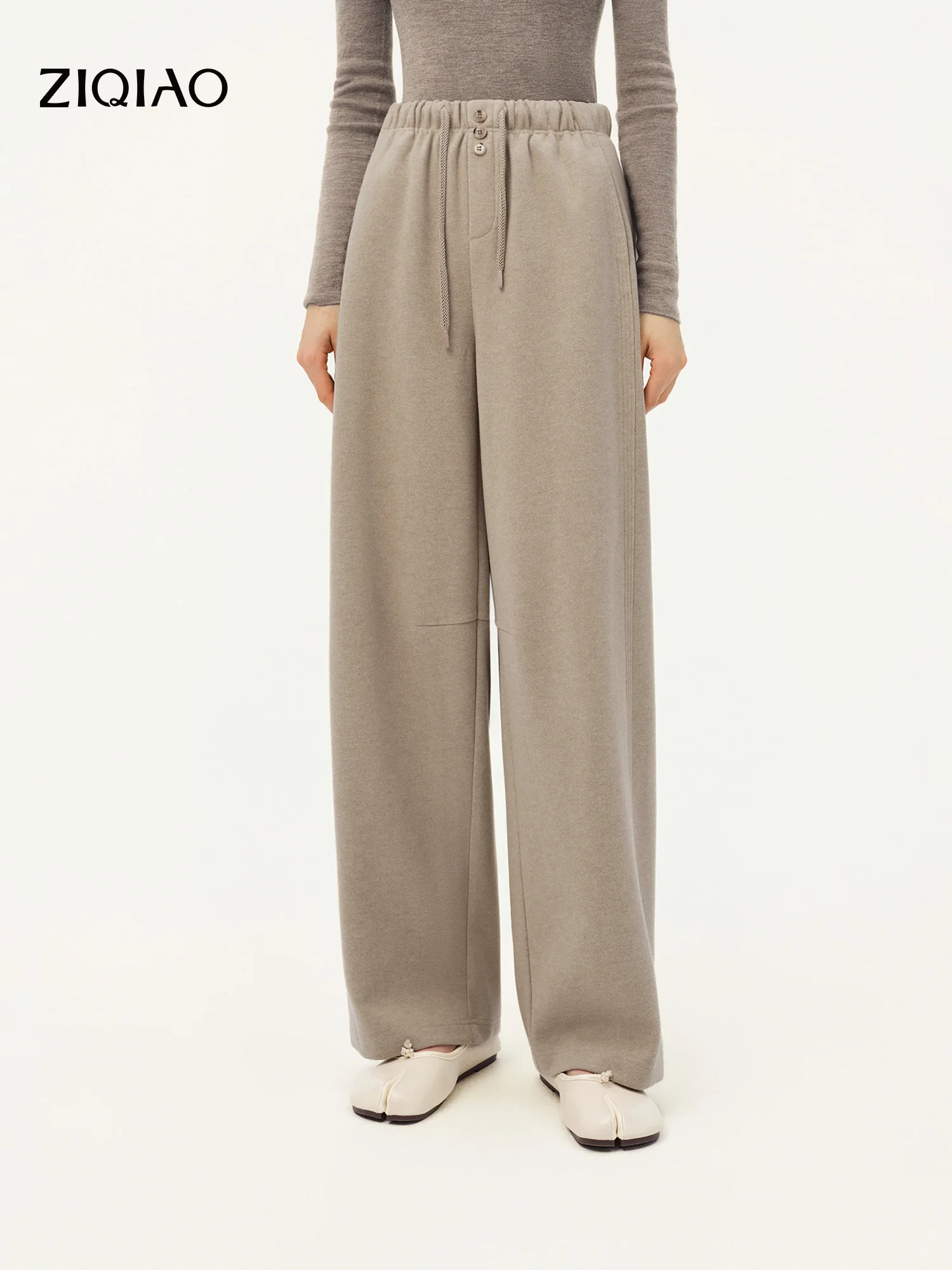 ZIQIAO 2026 Winter Women's Acetate Wool Silk Blend Straight Leg Floor-Length Casual Pants - Flattering Chic for Daily Wear