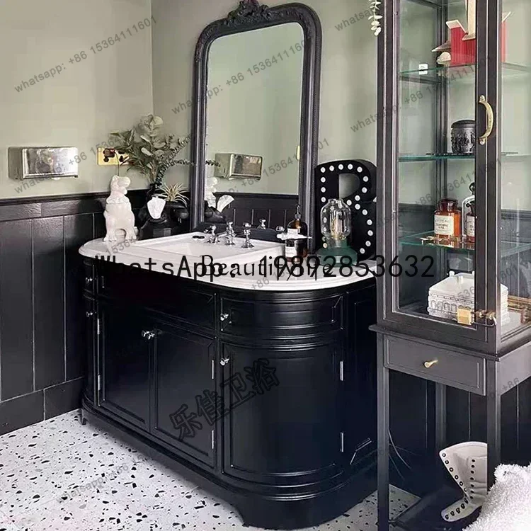 HH American Oak Bathroom Cabinet Combination Bathroom Floor European Solid Wood Hand Washing Washbasin Cabinet