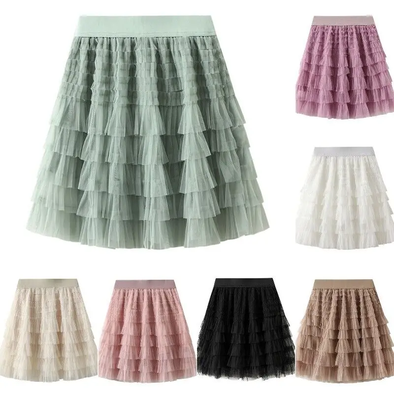 Kawaii Tiered Mesh Ruffle A-line rok pinggang rendah Lolita gaya rok Mini Y2K lembut gadis boneka rok gaya Jepang bawah