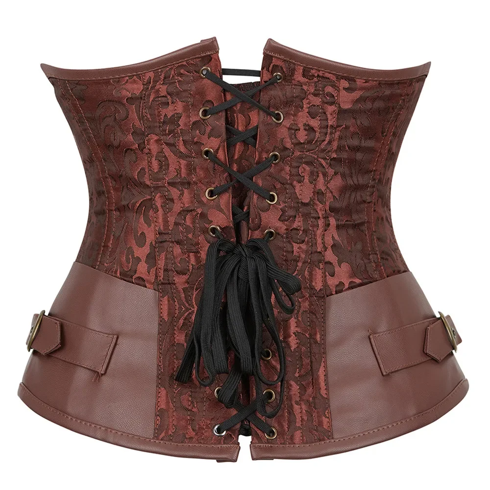 Faux Leather Underbust Corset Waist Control Gothic Corsets Waist Cincher Bustiers Steampunk Embroidery Short Waist Trainer