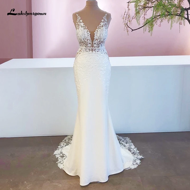 

New Mariage Boheme Chic Lace Mermaid Wedding Dress Elegant Bridal Country Lace Appliques Satin Bridal Gown robe de mariée