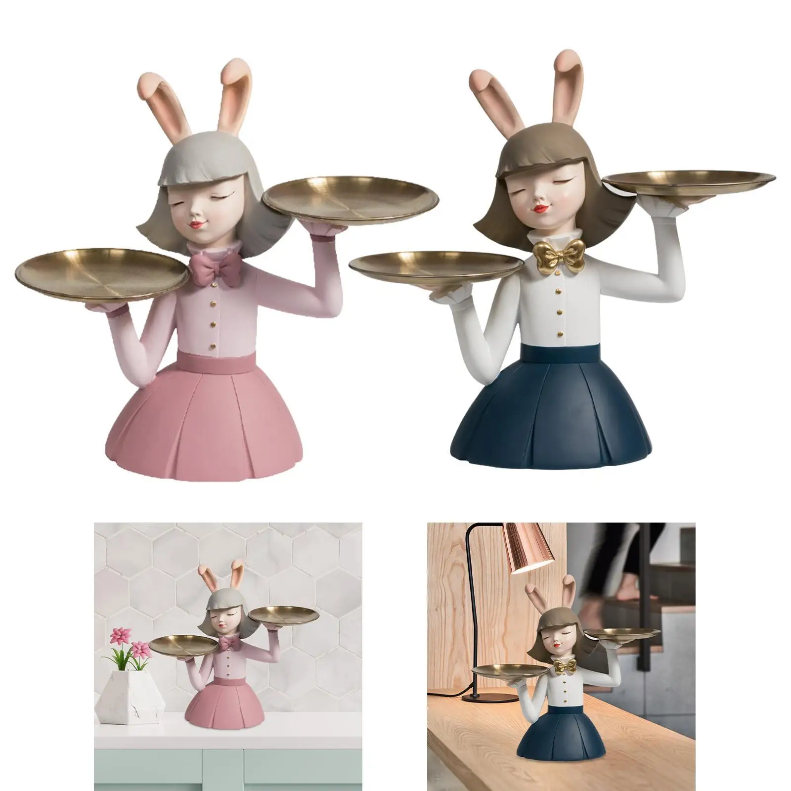 Resin Girl Figurine Multipurpose Ornament Storage Organization Container for