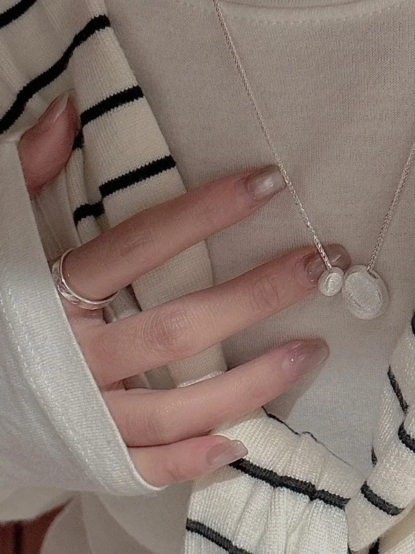 s925-sterling-silver-korean-style-minimalist-design-bean-clasp-necklace-brushed-texture-women's-fashion-jewelry-accessory