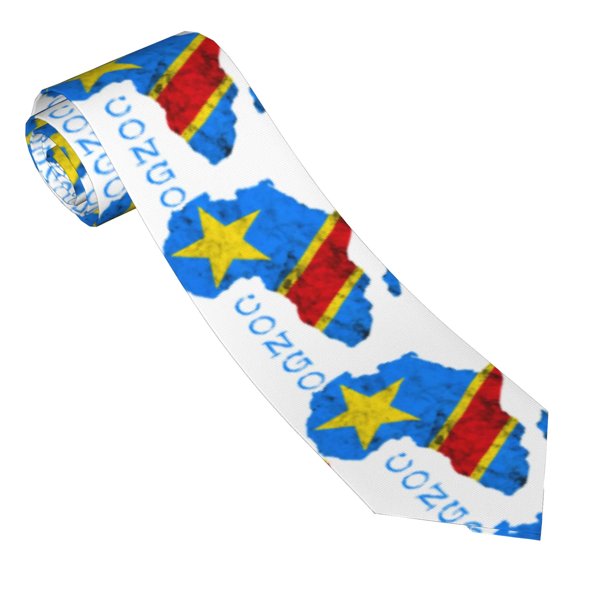 Congo Africa Map Outline Congolese Flag Tie  Cosplay Party Neck Ties Cute Funny Neck Tie For Men Graphic Collar Tie Necktie Gift